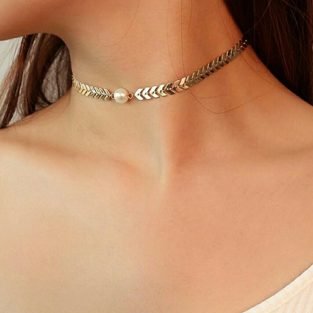 🔥2 FOR $15🔥🌼 Chevron Choker Necklace W/ Pearl🌼